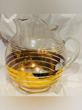 Glass Pitcher with Gold Band Accents